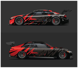 Naklejka premium Dynamic Race Car Wrap Design in Bold Red and Black