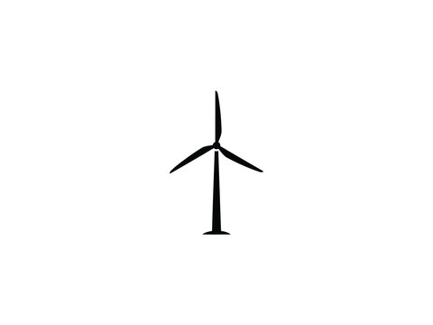 Black silhouette of a wind turbine against a white background a renewable energy source depiction windmill generator power