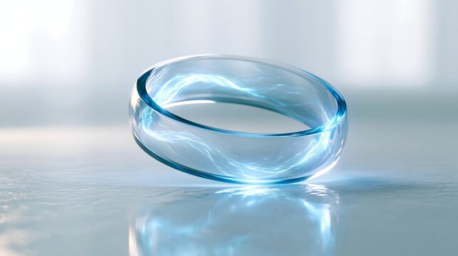 Futuristic 3D render of glowing glass circle representing advanced technology