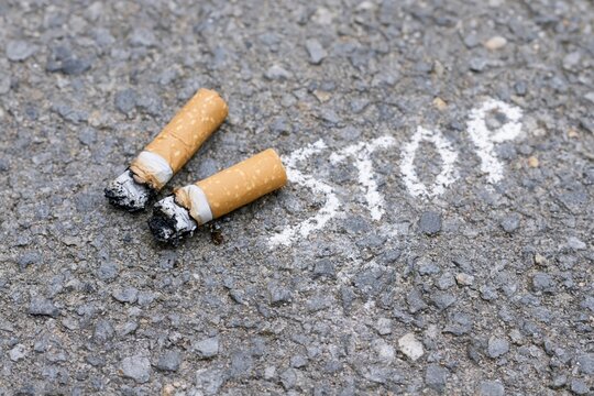 The Cigarette Butts on Rough Asphalt in a Street Scene