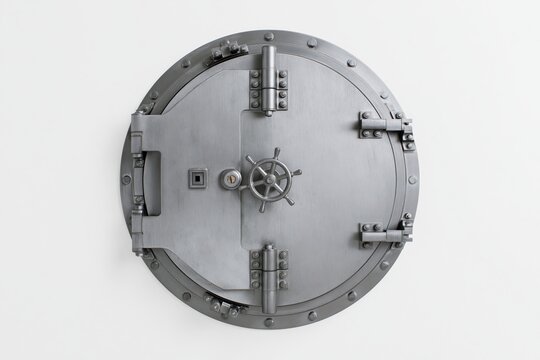 The Metal Vault Door with Wheel Lock on a Minimal White Wall