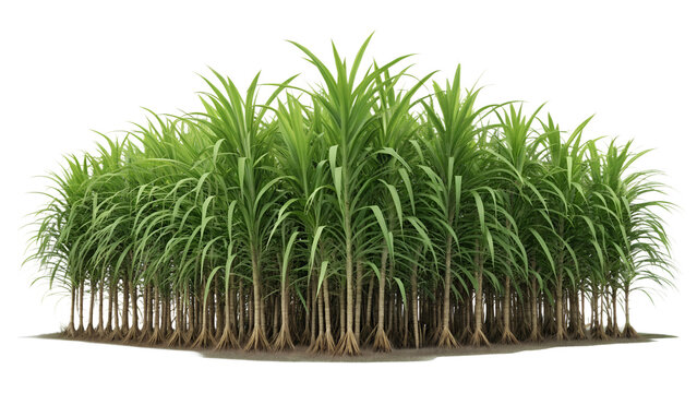 Fresh Green Sugarcane Plant Field Isolated on White Background
