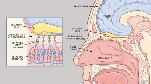 Anatomy of Human Olfactory System and Nasal Cavity Diagram