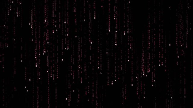 Code rain falling over dark background vertical motion, red, digital rain, characters