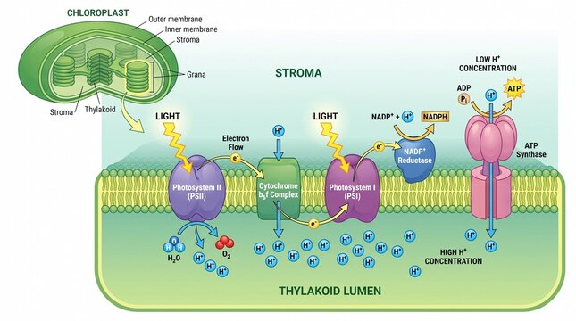 Detailed Diagram of Light-Dependent Reactions in Photosynthesis