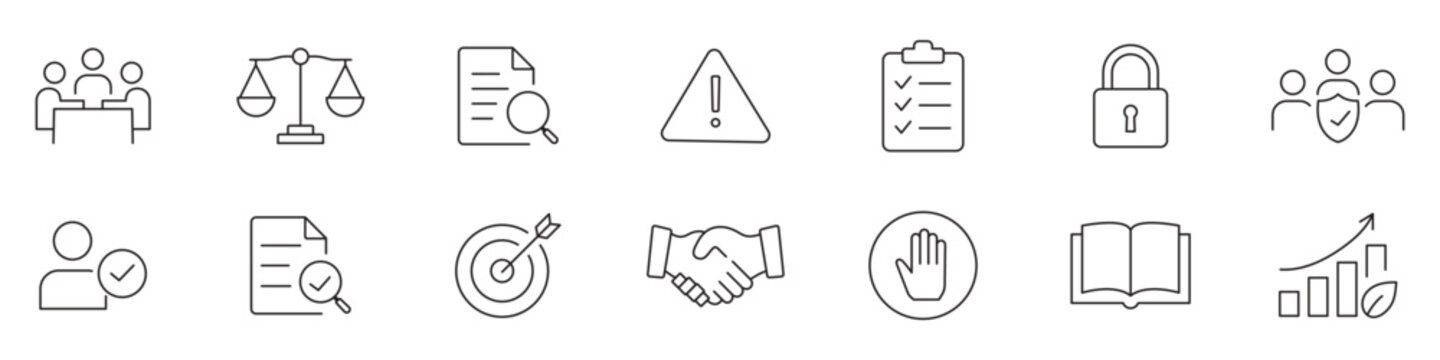Corporate Governance and Compliance Icon Set, Editable Line