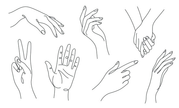 Hands Gestures Collection, Editable Line.