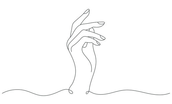 One Line Elegant Female Hand Gesture, Editable Line