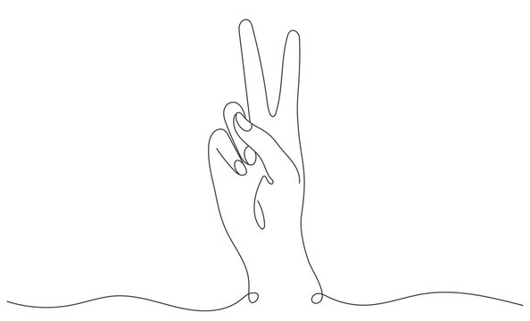 One Line Hand Victory Sign, Editable Line.