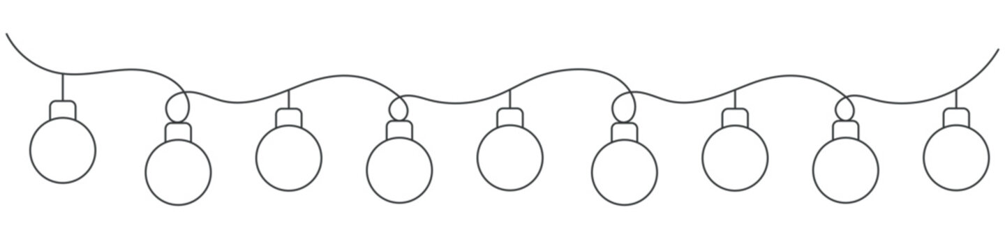 Christmas Garland with Balls, Editable Line.