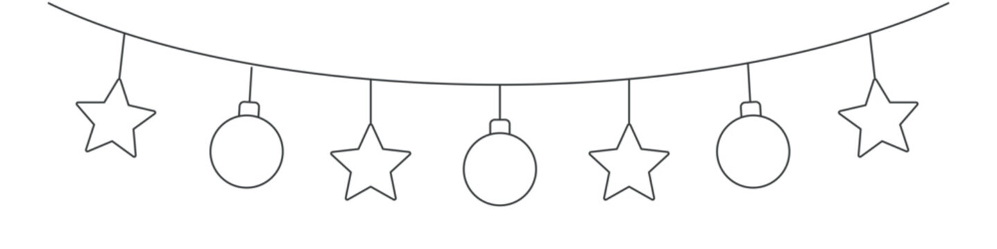 Christmas Garland with Balls, Editable Line.