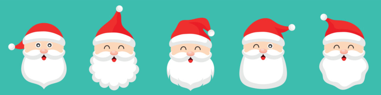 Cute Santa Claus Faces Set, Vector Illustration.