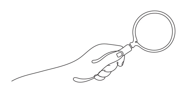 One Line Hand Holding Magnifying Glass, Editable Line.