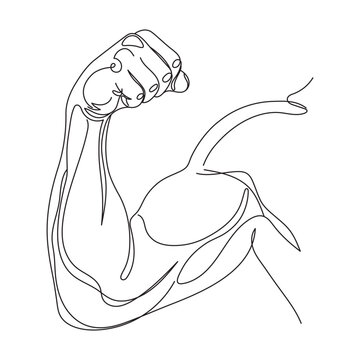 One Line Biceps Flexing Arm, Editable Line.