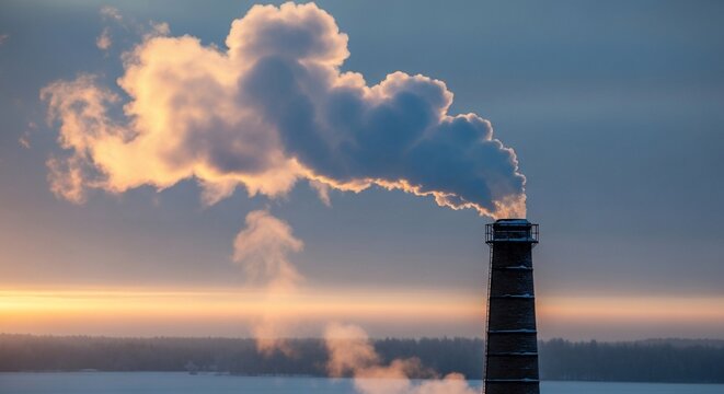 Smoke stack emitting exhaust against sky