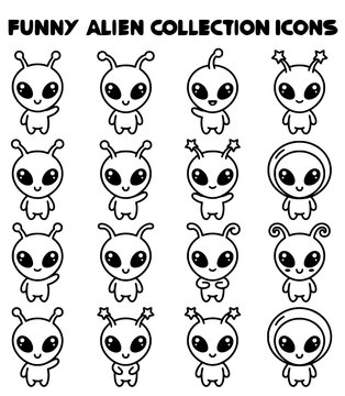 funny alien collection icon vector