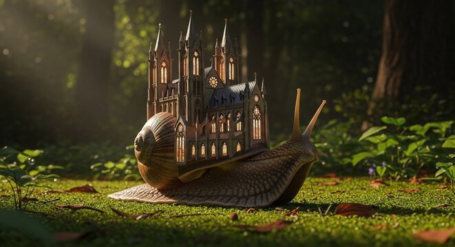 Snail carrying fantasy castle concept