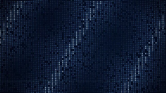 Binary code cascading on dark digital background vertical scroll, vertical scrolling, stationary view, blue