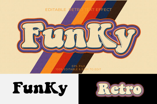 Groovy 70s Funky retro vintage 3D editable text effect vector illustration