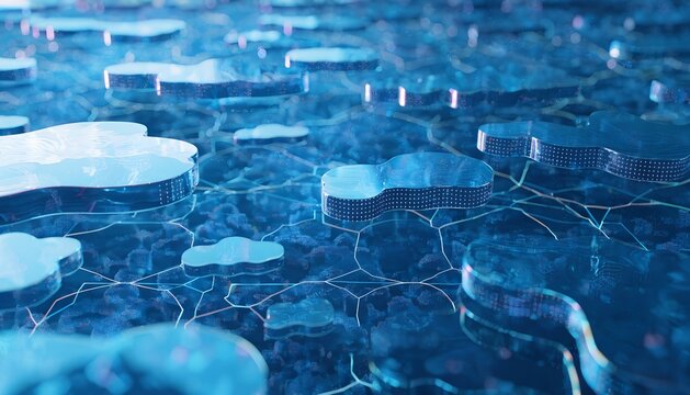 Abstract blue shapes with glowing network lines