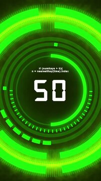 Vibrant green HUD countdown timer glows HUD countdown timer stays This HUD countdown timer with code snippets provides a high tech visual for modern digital interface media
