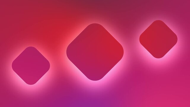 Abstract glowing diamond shapes on red background. Neon geometric motion graphics design.