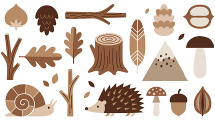 Set of Cute Woodland Elements Including Animals Forest Plants and Natural Symbols for Autumn Design Projects © Pronob Kumar Ray