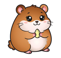 Obraz premium Cute Cartoon Hamster Eating Sunflower Seed Illustration Isolated on White Background