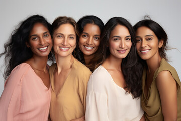 Obraz premium group indian women in the style of minimal retouching soft, blended colors, different skin tones