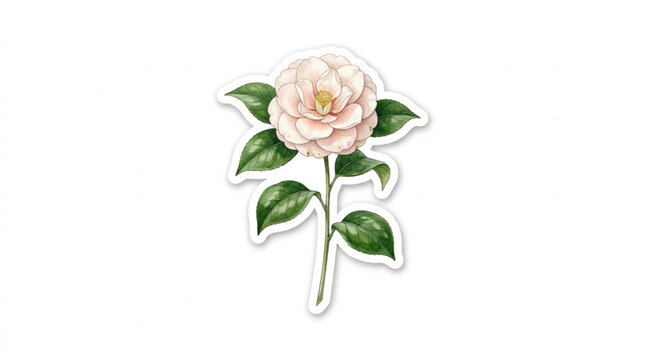 Delicate pink flower with green leaves on white background suitable for botanical and nature themed projects