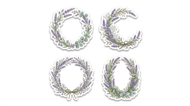 Elegant lavender and greenery floral initials OCD set suitable for wedding invitations and decorative craft projects
