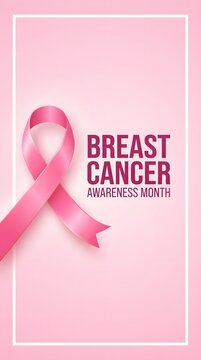A symbolic pink ribbon design celebrating breast cancer awareness month with elegant typography on a soft pastel background for medical campaigns and charity event support