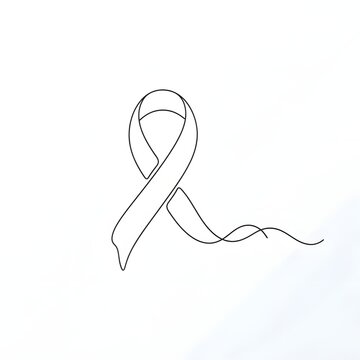 A simple black and white line art illustration of a awareness ribbon representing the global movement and support for breast cancer awareness month in october
