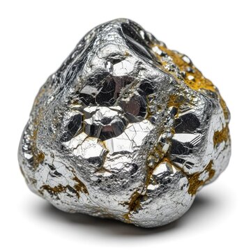 A high-quality close-up of a raw zinc ore specimen with a metallic texture, isolated on a clean white background for industrial use, raw, industrial, hard