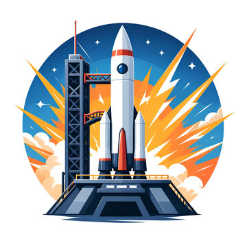Space shuttle launching on pad with vibrant background