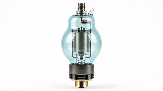 Vintage vacuum tube electronic component isolated on white background for technology design
