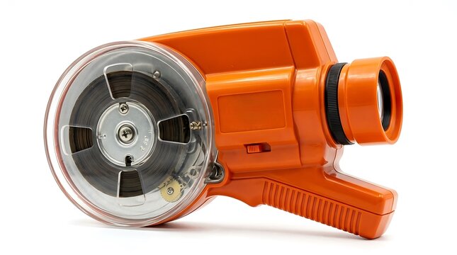 Vintage Orange Super 8 Film Cine Viewer for Retro Filmmaking Isolated on White Background