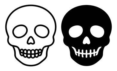 Obraz premium Black and white skull icons with hollow eye sockets and teeth illustration on transparent background