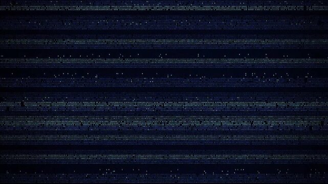 Digital glitch pattern shifting on dark electronic display with scan lines, horizontal movement, front view, horizontal lines