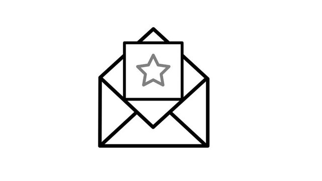 Favorite, stars email messages animated icon. Open mail symbol. 4k animation