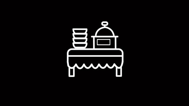 Dinner table animated icon. Hot catering cloche or tray with plate on the table animation motion video. Dining, cutlery, eatery, cover, restaurant buffet food. animation