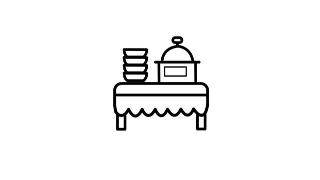 Dinner table animated icon. Hot catering cloche or tray with plate on the table animation motion video. Dining, cutlery, eatery, cover, restaurant buffet food. 4k 