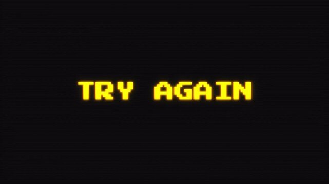 Retro 8 Bit Try Again Game Over Pixel Art Animation with Scanlines RGB alpha in 4k video