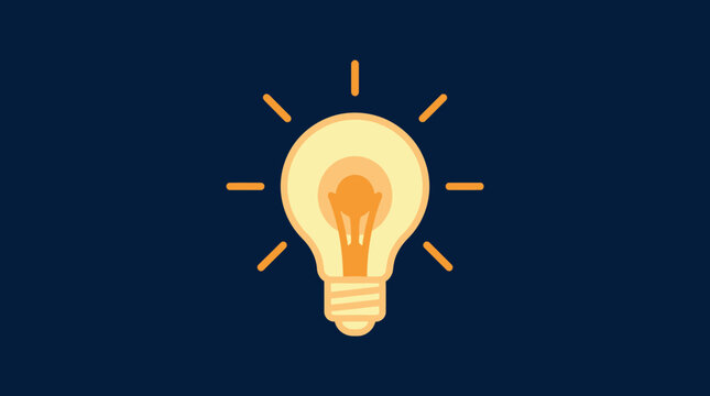 Glowing light bulb icon on dark blue background