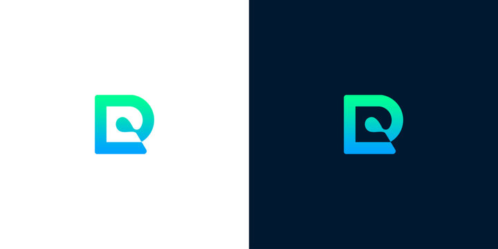 Modern digital letter D logo icon with connection node point for technology software and innovation branding on light and dark backgrounds