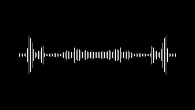 Abstract audio sound visualizer wave spectrum animation, white line voice waveform motion, digital music frequency equalizer overlay, seamless pulse effect on black screen background,4k video