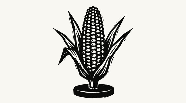 Graphic corn on the cob silhouette with husk leaves