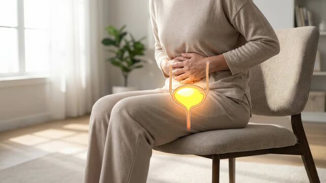 Pelvic muscle dysfunction: urinary incontinence, bladder control, urine leakage, weak sphincter, female health, medical condition, discomfort symptom, body organ, involuntary void.