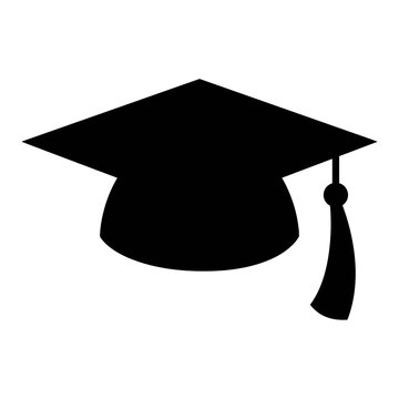 Black graduation cap silhouette vector, academic mortarboard icon for university commencement, student hat symbol for education success isolated on White Background