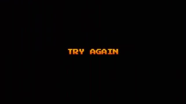 Retro 8-bit Gaming Try Again Screen Motion Graphic for Pixel Art Projects RGB alpha in 4k video